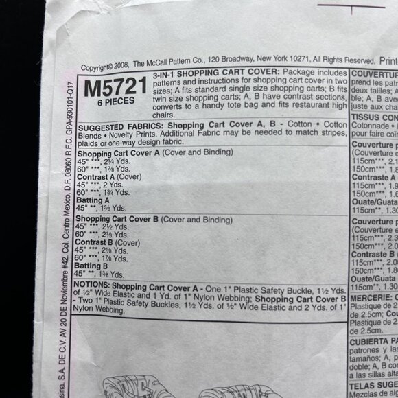 McCall's Crafts M5721 “3 in One Shopping Cart Cover” Sewing Pattern Uncut - Picture 3 of 5
